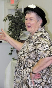 Hazel Byrum shows off her hat at the Mother’s Day tea on Friday at the LW’s Center on Old East Pinner Street.