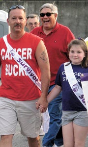 Madison Arnot, a Suffolk girl who has fought cancer and now has been diagnosed with a rare form of Crohn’s disease, will benefit from a fundraiser set for this weekend at Madigan’s. She is shown here participating in the 2010 Relay For Life with her father, James Arnot.