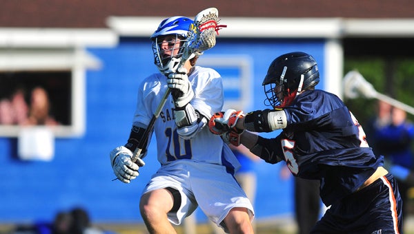 Nansemond-Suffolk Academy junior Jacob Edwards, left, scored 64 goals and tallied nine assists in 21 games for the boys' lacrosse team and was named to the VISAA all-state first team for his efforts. It was his first all-state honor. (Sam Mizelle photo)