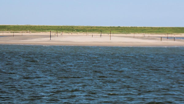 One of two existing dikes rises from Craney Island, where a new maritime terminal is projected to open by 2028. More dikes will be built, and dredge material deposited in between them, to create the terminal pad.