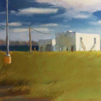 Jenny Windsor’s painting “On the Waterfront,” done in oil on linen, will be one of the featured works during a one-woman exhibition at the Suffolk Art Gallery later this month.
