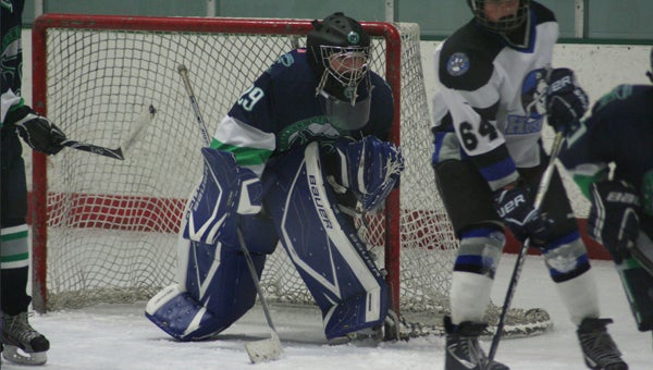 Goaltender Ben Shapiro of Suffolk keeps a watchful eye on the opposing team during a game he played for the Hampton Roads Whalers in Maryland. Shapiro, 15, will soon move away from his family for at least the next year, becoming a Pennsylvania resident in order to pursue hockey at the next level. If he has continued success, the move could even become permanent. (Photo submitted by Deb Shapiro)