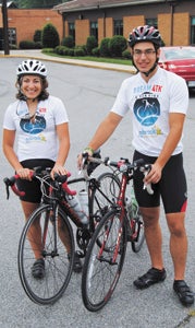 Gabrielle Rossi and Phil Lubik are two of the bikers who stayed overnight at NSA on Tuesday during a stop on their journey from New Jersey to Florida to raise money for the Embrace Kids Foundation.