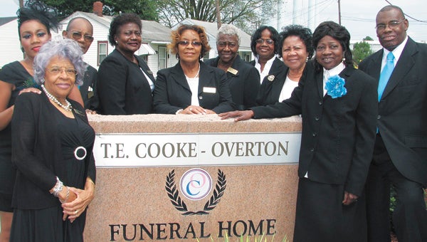 Owners and staff at T.E. Cooke-Overton Funeral Home are prepared for their Founders’ Week celebration next week. Pictured are Renee Battle, Nancy Goodman, Goldie Jordan, Cora Overton, Claude Jordan, Doris Gordon, Mary Gaffney, Jane Valentine, Jessie Morgan and Tom Black.
