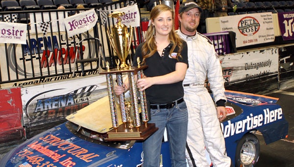 Scott Prillaman won the season-opening 50-lap Pro Series Top Dog feature event at Richmond’s Coliseum in the Arena Racing USA Series. (Bill Carr/MotorSports Photo News Service)