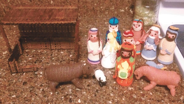 Jan Baines’ children are seeking crocheted nativity scenes she sold at local craft fairs before her death 21 years ago. Only one of her children has one, pictured above, and the others are appealing to the community to see if anyone has one he is willing to sell.