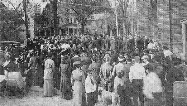 This photo of the laying of the cornerstone at Main Street United Methodist Church 100 years ago was contributed by the church. The anniversary will be celebrated with a special service this Sunday, where Virginia Conference Bishop Young Jin Cho will speak.