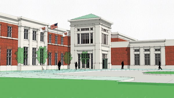 An artist's rendering of the new city hall building under construction on West Washington Street.