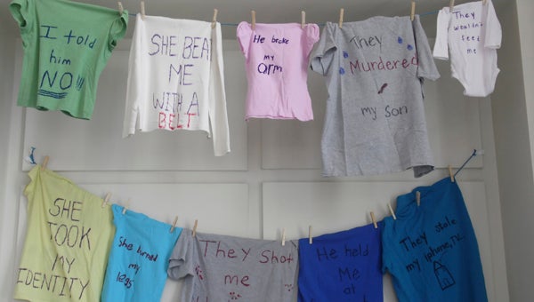 A clothesline display in the courthouse lobby will be available next week to remind visitors that anyone can be a victim of a crime. (Submitted Photo)