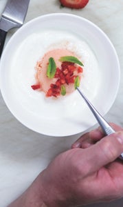 Harper's Table's Blood Orange Sorbet with Homemade Buttermilk, Pomegranate Seeds and Mint.