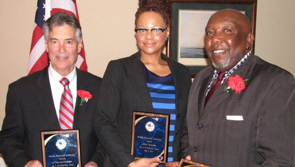 From left, C. Phillips Ferguson, Jewel Gatling and Robert Stephens were honored with a Saturday luncheon at the Quality Inn by the Suffolk Democratic Committee.