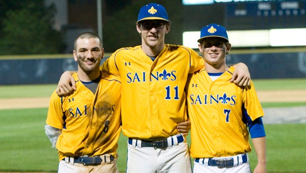 Recognized: Nansemond-Suffolk Academy baseball players Toby Buchanan, Greg Beale and Jake Grady received 2014 all-conference honors. Beale and Grady made the first team, while Buchanan made the second. (Titus Mohler/Suffolk News-Herald)
