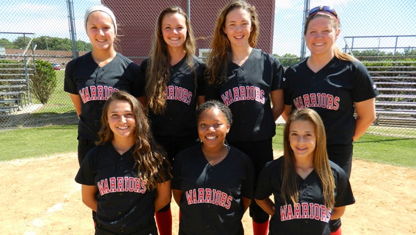 Consistency: Nansemond River High School’s foremost softball stars transitioned seamlessly from the all-conference first team to the all-region first team. Front row, from left: Lauren Maddrey, Lauren Davis and Katelyn Biando; back row, from left: Jaclyn Mounie, Morgan Lowers, KateLynn Hodgkiss and Calah Savage.