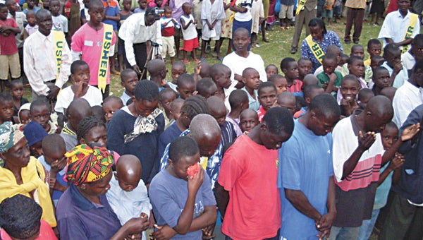 Worshipers gather near the altar at a crusade in Mumias, Kenya, in 2009 in this photo submitted by Gene Strickland, a Suffolk native who has written an autobiography about his first 50 years. He leads a ministry that conducts crusades around the world. (Submitted by Gene Strickland)