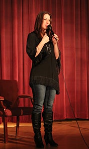National recording artist Erica Lane speaks to chorus students at King’s Fork Middle School on Monday. The Jesus Christian Womanhood Society brought her to Suffolk.
