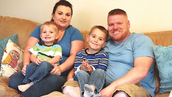 Amanda and Matt Fisher with their two boys, Landon, 2, and Peyton, 6, who were both premature. The Fishers are one of two 2015 Suffolk March of Dimes’ March for Babies ambassador families.