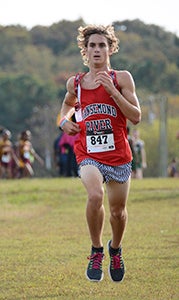 Nansemond River High School sophomore Dylan Heyman competes during the Conference 10 cross country championships on Thursday at Bells Mill Park in Chesapeake.