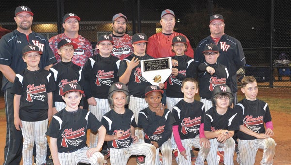  The Virginia Warriors 10U travel baseball team from Suffolk celebrates after winning the Nations Baseball Fall State Tournament in Yorktown earlier this month. Front row, from left: Nick Conboy, Landon Patton, Kayden Walden, Chase Tomczak, Preston Groves and Dylan Donnelly; middle row, from left: Camden Bauswell, Zachary Bronaugh, Matt Carson, Cole Harrington, Jackson Runyon and Hayden Jones; back row, from left: Chip Runyon, Cory Bauswell, Steve Patton, Carl Taylor and Earl Jones. (Submitted by Chip Runyon)
