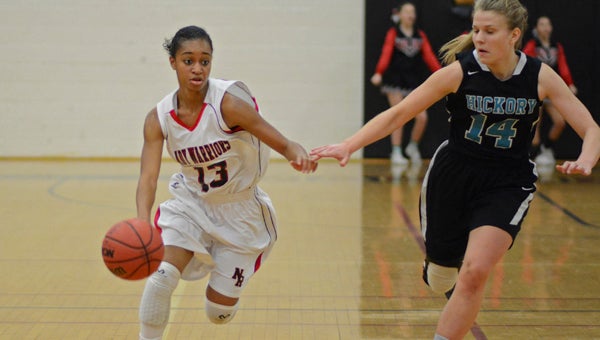 Nansemond River High School junior shooting guard Cassidy Simmons has been an important presence for her team during its recent wins, shouldering much of the load against Menchville High School on Tuesday. (Melissa Glover photo)
