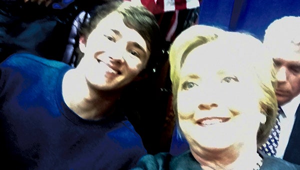 Nansemond-Suffolk Academy senior Nathan Soper poses for a selfie with Hillary Clinton during a Clinton rally at Lake Taylor High School in Norfolk on Monday. Clinton took the photo, Soper said.