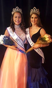Suffolk’s Covonna Bynum, left, winner of the 2016 Jr. Miss Virginia title for the Miss Earth United States pageant, stands with the winner of the Miss Virginia title, Erika Baldwin. 