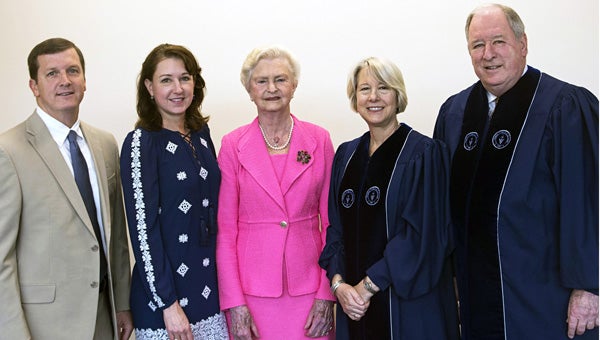 George Y. Birdsong and his family pose with VWC Commencement speaker and fellow honorary degree recipient Carrie Hessler-Radelet, director of the Peace Corps, at Virginia Wesleyan College’s 47th Commencement Ceremony on May 14. From left are Charles Birdsong, Anne Cabell Birdsong Pearce, Sue Birdsong, Carrie Hessler-Radelet and George Birdsong. (Submitted Photo)