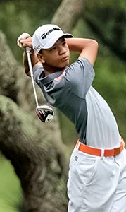 Gerry Jones Jr. participates in a The First Tee event. The 15-year-old was recently chosen to compete alongside PGA Tour members and amateurs at the legendary Pebble Beach golf course during the Nature Valley First Tee Open in September.