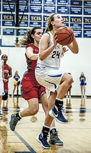 Lindsay Knierbein had 16 points and 15 rebounds against Cape Henry in a TCIS conference semifinals win for Nansemond-Suffolk Academy. The Lady Saints will play Norfolk Christian in the championship Saturday at HRA at 4 p.m. Sam Mizelle photo